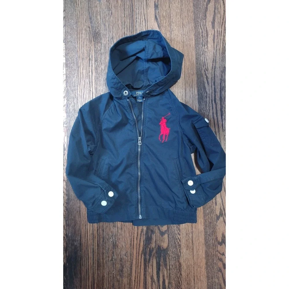 Polo Ralph Lauren Kids Size 5 Navy Blue Windbreaker Hooded Jacket NWOT Big Pony
